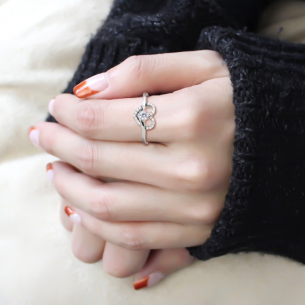 Stainless Steel High Polished Hearts Ring Sizes 7 8 Valentines *
